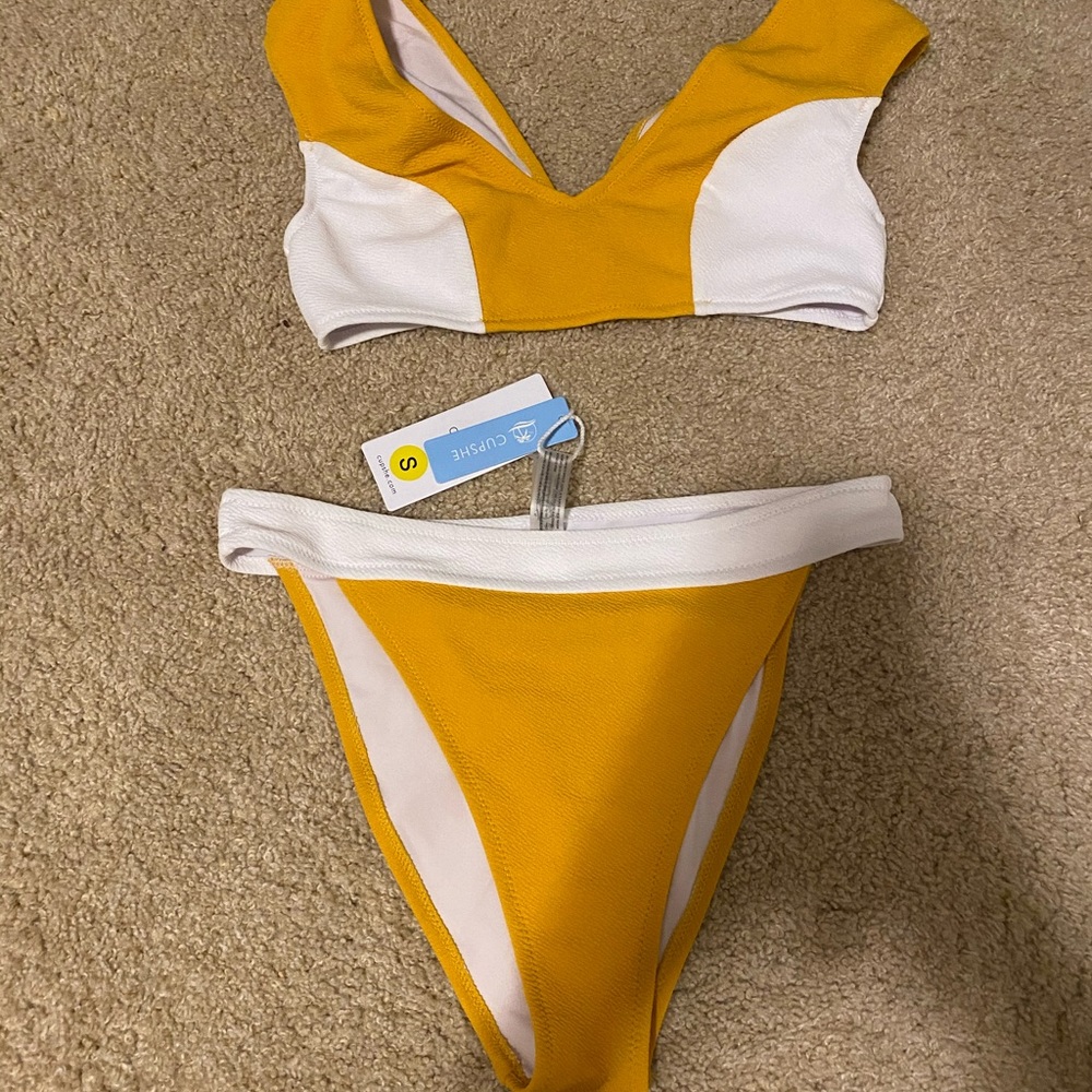 Yellow and white bikini